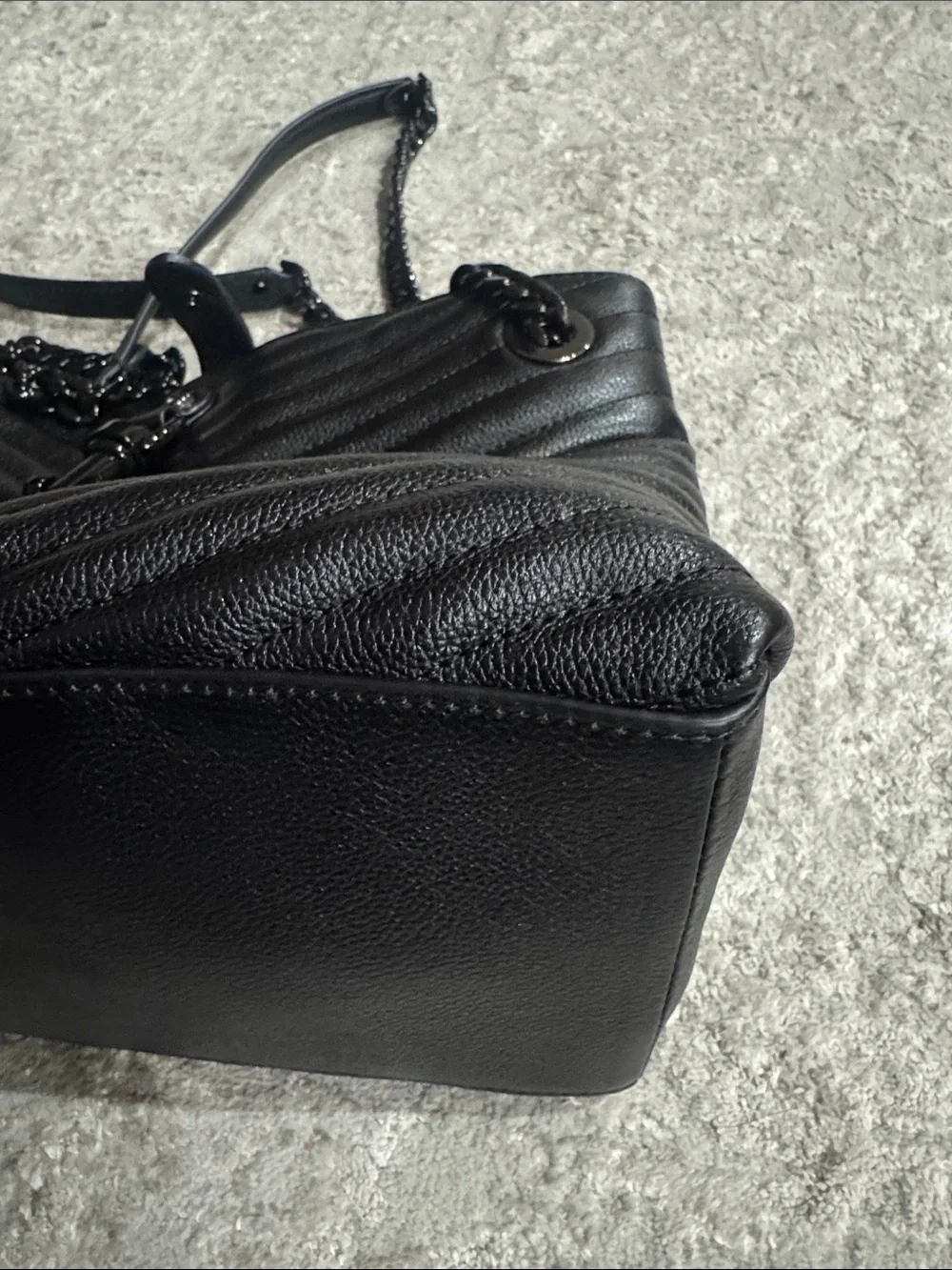 Rebecca Minkoff Black Quilted Chevron Leather Shoulder Bag with Chain Strap